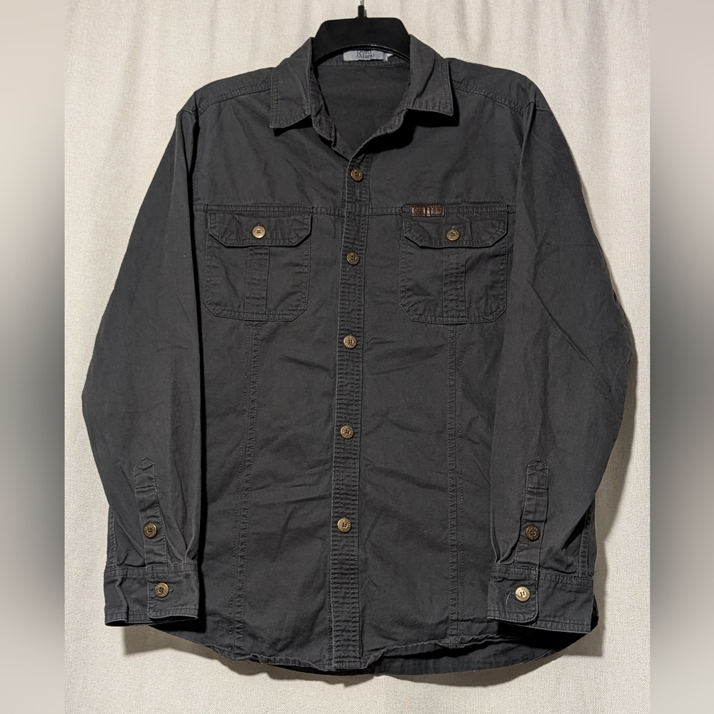 ☘️Polo Mano Men's Outdoors Utility Long Sleeve Grey Button Down Shirt Medium
